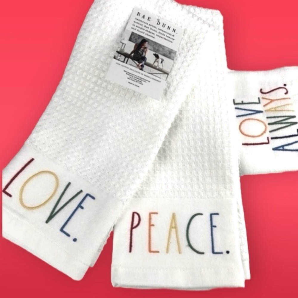 Rae Dunn  - ‘Rainbow Love’ Dish towels (3). NWT. *Last One!